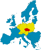 mapa Evropy (vyznačena Česká republika, Slovensko, Polsko, Slovinsko, Německo, Rakousko, Švýcarsko, Nizozemsko, Belgie)